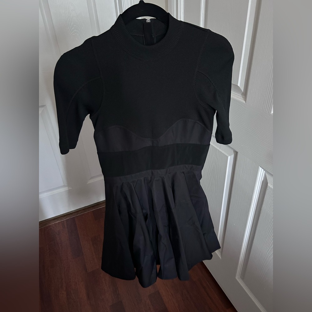 Alexander Wang Fit and Flare Ribbed Poplin Mock-neck Corset Dress 2 in Black - Picture 8 of 11